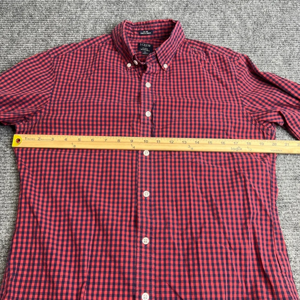 J. Crew Flex Washed Slim Untucked Gingham Shirt Mens Medium Red Navy Blue Check